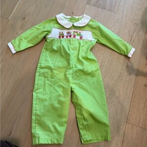 Petit Ami Lime Green Baby Romper with Embroidery